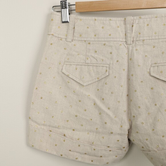 J Crew Linen Beige Gold Polka Dot Chino City Shorts Size 2 - Picture 5 of 10